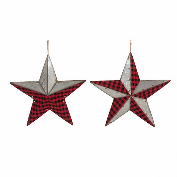 Glitzhome Galvanized Plaid Pattern Star with Rivet, Set of 2