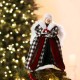 Glitzhome 12"H Black/White Plaid Angel Tree Topper