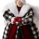 Glitzhome 12"H Black/White Plaid Angel Tree Topper