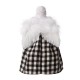 Glitzhome 12"H Black/White Plaid Angel Tree Topper