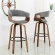 Glitzhome Mid-century Modern Gray Fabric/Walnut Bentwood Swivel Bar Stool, Set of 2