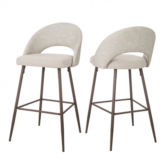 Glitzhome Pale Grey Fabric/Leatherette Bar Stool with Back and Tapered Metal Legs, Set of 2