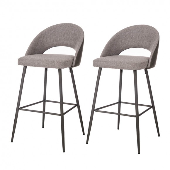 Glitzhome Dark Grey Mixing Fabric/Leatherette Bar Stool with Back and Tapered Metal Legs, Set of 2