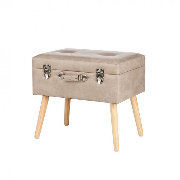 Glitzhome 19.69"L Morandi Light Grey Leathaire Upholstered Storage Stool