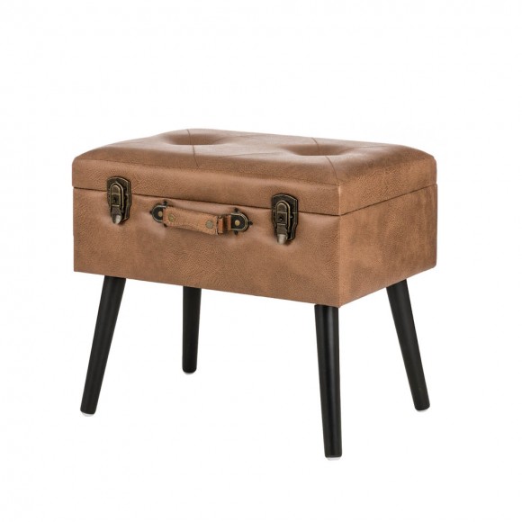 Glitzhome 19.69"L Whiskey Brown Leathaire Upholstered Storage Stool