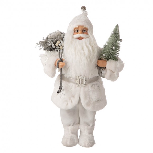 Glitzhome 18"H Christmas Santa Figurine With White Faux Fur Suit