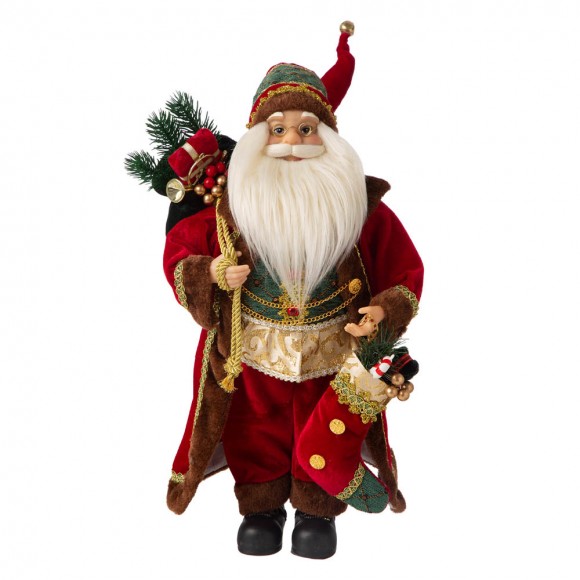 Glitzhome 18"H Christmas Santa Claus Figurine With Traditional Red Velvet Suit