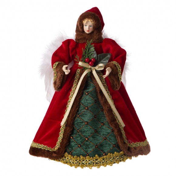 Glitzhome 12"H Christmas Red Velvet Angel Tree Topper