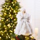 Glitzhome 12"H Christmas Angel Tree Topper With White Faux Fur Dress