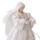 Glitzhome 12"H Christmas Angel Tree Topper With White Faux Fur Dress