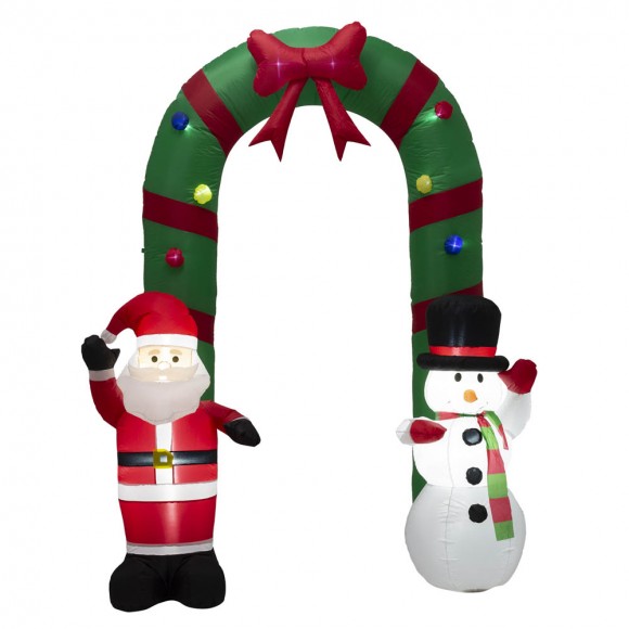 Glitzhome 8 ft Lighted Inflatable Santa and Snowman Gate Arch