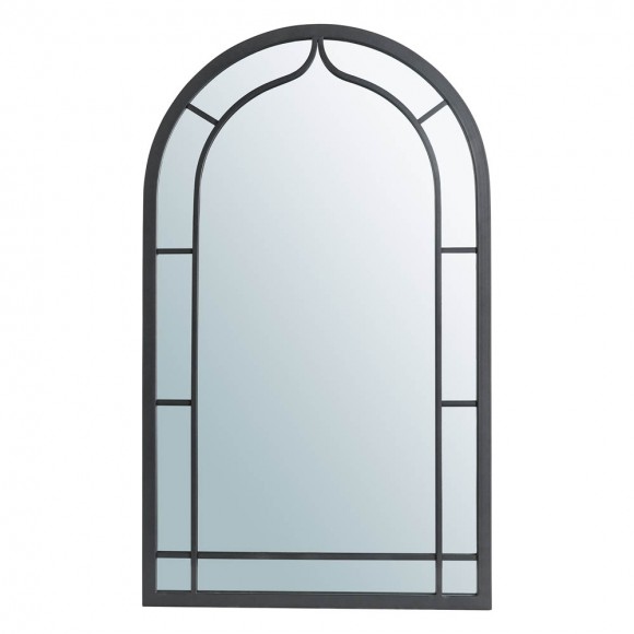 Glitzhome 33.07"H Oversized Black Metal Framed Arched Wall Mirror