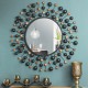 Glitzhome 34.65"D Oversized Metal Framed With Beads Round Wall Mirror