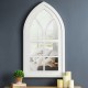 Glitzhome 40.16"H Wash White Wooden Cathedral Windowpane Wall Mirror Decor