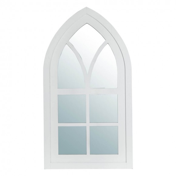 Glitzhome 40.16"H Wash White Wooden Cathedral Windowpane Wall Mirror Decor