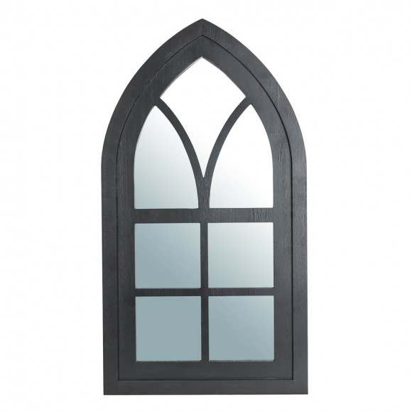 Glitzhome 40.16"H Black Wooden Cathedral Windowpane Wall Mirror Decor