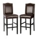 Glitzhome 45"H Coffee Bonded Leather High-Back Barchair with Studded Decor, Set of 2