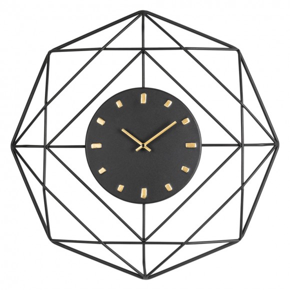 Glitzhome 24.02"D Modern Metal Black & Golden Octagon Design Wall Clock