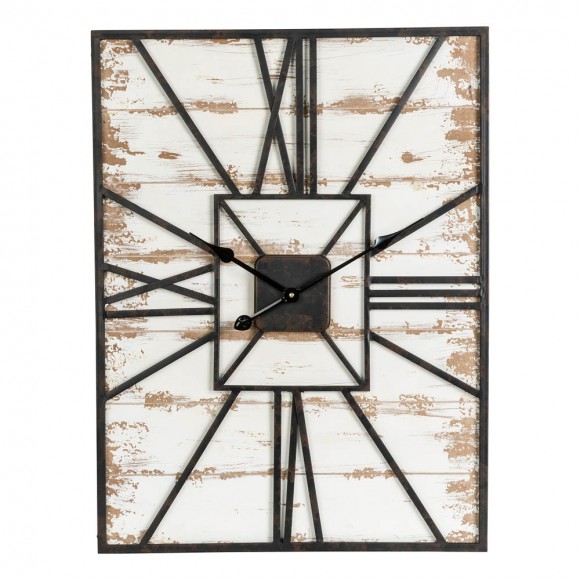Glitzhome 31.5"H Oversized Farmhouse Wooden/Metal Rectangular Wall Clock