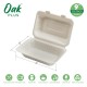 Oak PLUS 9 inch White Compostable & Disposable Sugarcane Clamshell Containers, 300 Pack