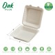 Oak PLUS 9 inch White Compostable & Disposable Sugarcane Clamshell Containers, 300 Pack