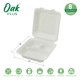 Oak PLUS 8 inch White Compostable & Disposable Sugarcane Sectional Clamshell Containers, 300 Pack