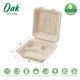 Oak PLUS 8 inch Natural Compostable & Disposable Sugarcane Sectional Clamshell Containers, 300 Pack