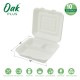 Oak PLUS 10 inch White Compostable & Disposable Sugarcane Sectional Clamshell Containers, 300 Pack