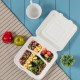 Oak PLUS 10 inch White Compostable & Disposable Sugarcane Sectional Clamshell Containers, 300 Pack