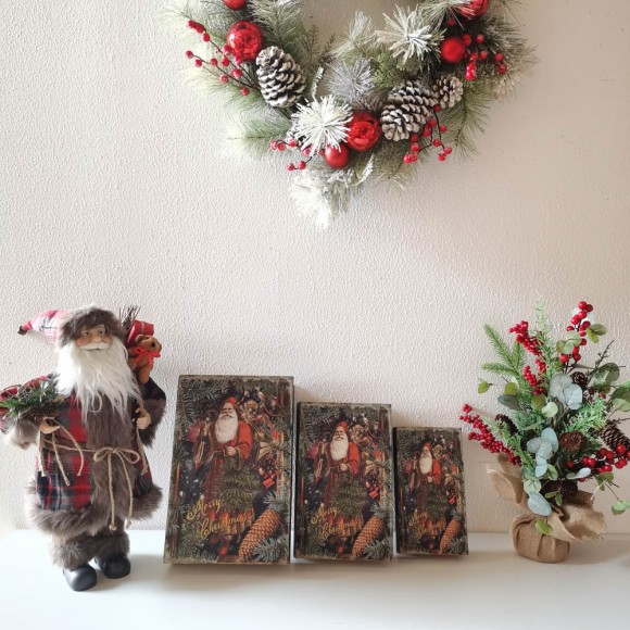 [OFFICIAL] Glitzhome Decorative Vintage Book Shaped Christmas Storage Book Box,Santa,Set of 3