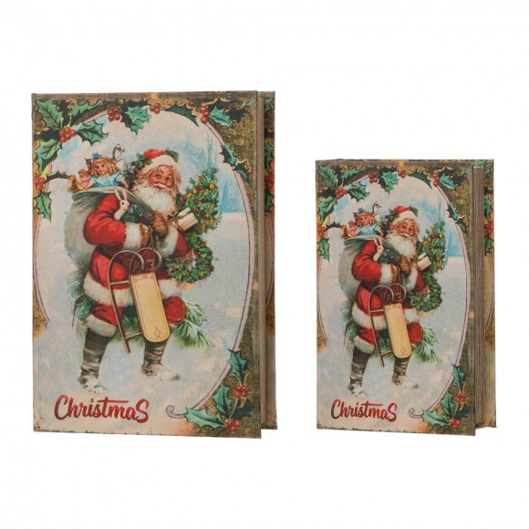 Glitzhome Decorative Vintage Storage Book Shaped Christmas Book Box, Set of 2