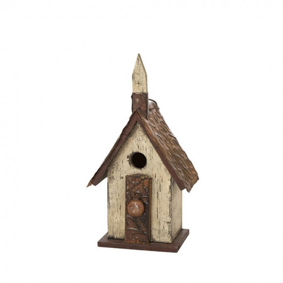 Glitzhome 13.90"H Distressed Wooden Birdhouse