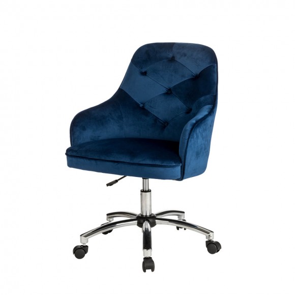 Glitzhome Navy Blue Velvet Gaslift Adjustable Swivel Office Chair/Desk Chair