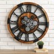 Glitzhome 26.77"D Industrial Wooden/Metal Round Gear Wall Clock with Tempered Glass