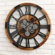 Glitzhome 26.77"D Industrial Wooden/Metal Round Gear Wall Clock with Tempered Glass