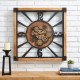 Glitzhome 27.17"H Industrial Wooden/Metal Square Gear Wall Clock with Tempered Glass