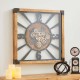 Glitzhome 27.17"H Industrial Wooden/Metal Square Gear Wall Clock with Tempered Glass