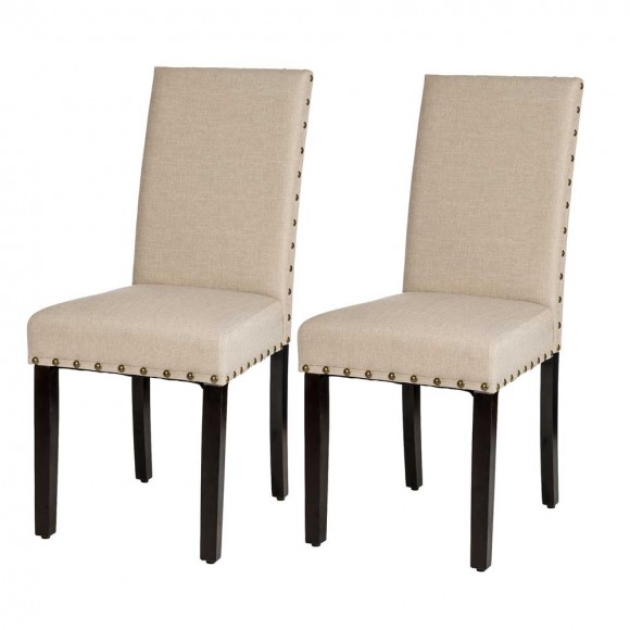 Glitzhome Cream White Fabric Dining Chair with Adjustable Feet Nails, Set of 2