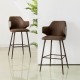 Glitzhome Dark Brown Mixing Leatherette/Gray Fabric Bar Stool with Back, Set of 2