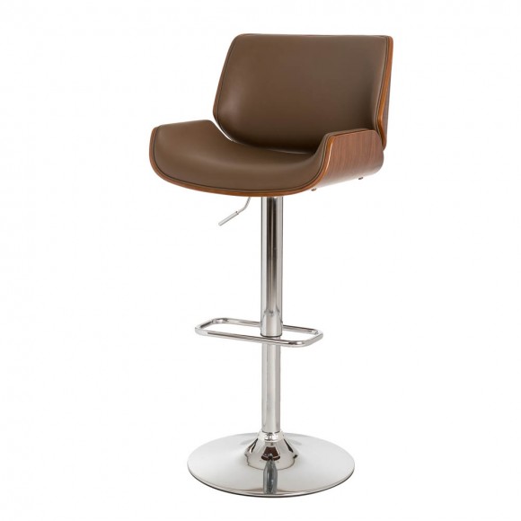 Glitzhome Mid-century Modern Leather Yellowish-brown Adjustable Height Swivel Bar Stool