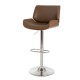 Glitzhome Mid-century Modern Leather Yellowish-brown Adjustable Height Swivel Bar Stool