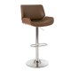 Glitzhome Mid-century Modern Leather Yellowish-brown Adjustable Height Swivel Bar Stool