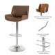 Glitzhome Mid-century Modern Leather Yellowish-brown Adjustable Height Swivel Bar Stool