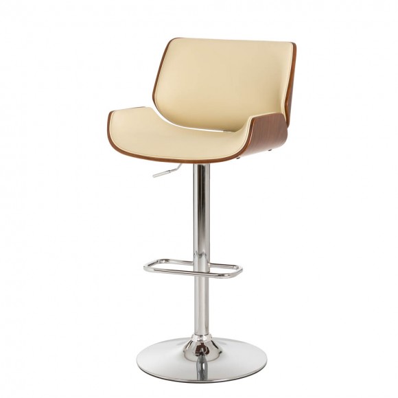 Glitzhome Mid-century Leather Modern Beige Adjustable Height Swivel Bar Stool