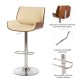 Glitzhome Mid-century Leather Modern Beige Adjustable Height Swivel Bar Stool