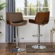 Glitzhome Mid-century Modern Leather Yellowish-brown Adjustable Height Swivel Bar Stool, Set of 2