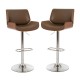 Glitzhome Mid-century Modern Leather Yellowish-brown Adjustable Height Swivel Bar Stool, Set of 2