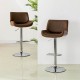 Glitzhome Mid-century Modern Leather Yellowish-brown Adjustable Height Swivel Bar Stool, Set of 2