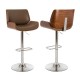 Glitzhome Mid-century Modern Leather Yellowish-brown Adjustable Height Swivel Bar Stool, Set of 2