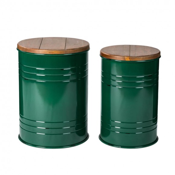 Glitzhome Hunter Green Modern Metal Storage Accent Table or Stool with Solid Wood Lid, Set of 2